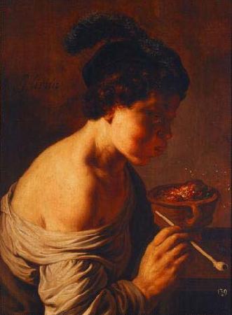 Jan lievens A youth blowing on coals. oil painting image